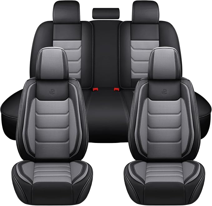 Faux Leather Car Seat Covers — Full Set — Black / Gray