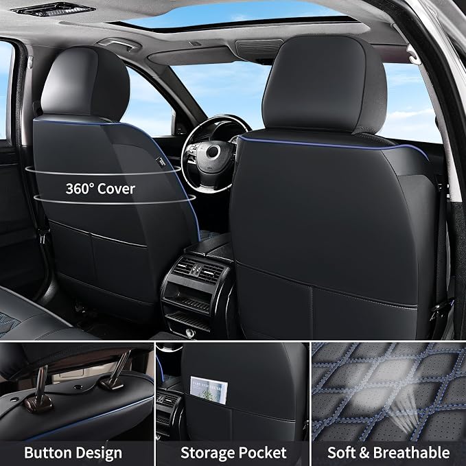 Seat Covers for Multiple Vehicles — Full Set — Black / Blue