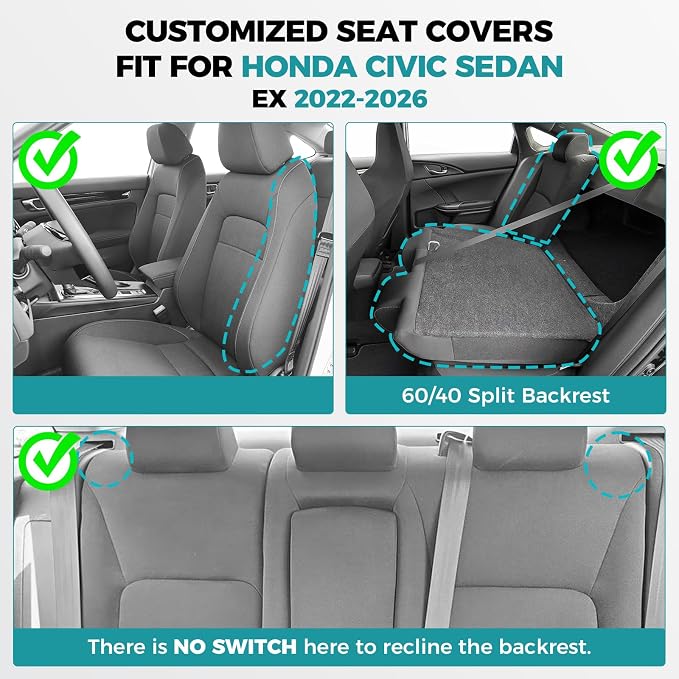 Faux Leather Seat Covers for Honda Civic — Full Set — Black
