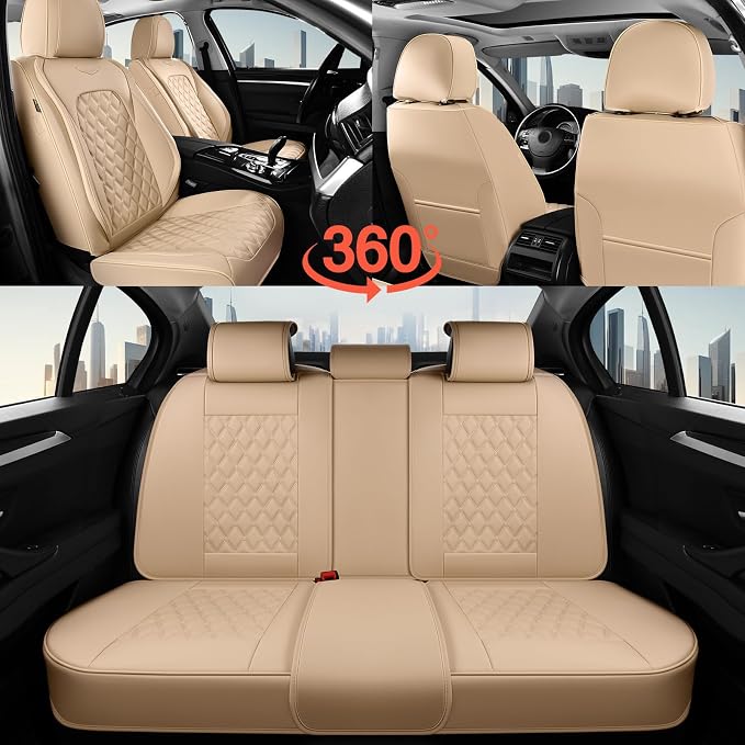 Universal Faux Leather Seat Covers — Full Set — Beige