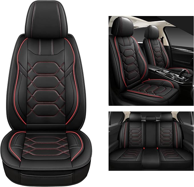 Universal Faux Leather Seat Covers — Full Set — Black / Red