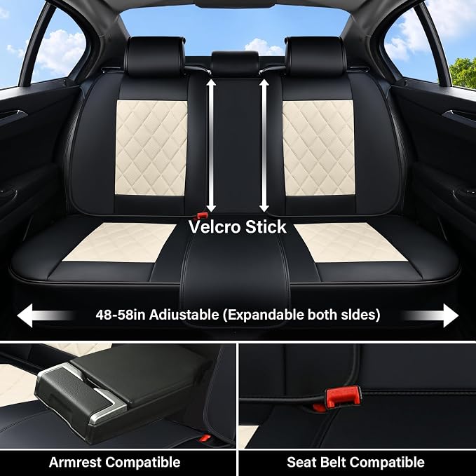 Universal Faux Leather Seat Covers — Full Set — Black / White