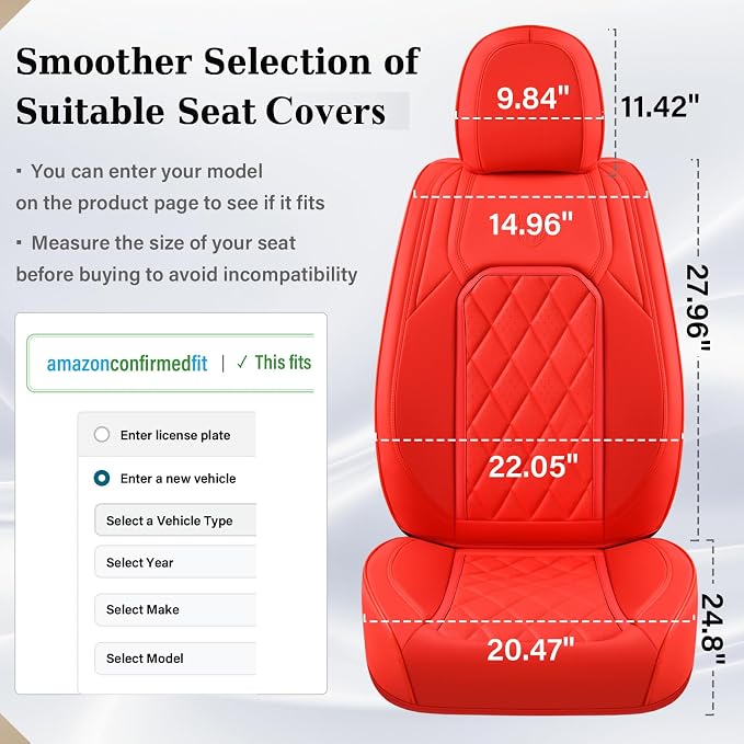 Universal Faux Leather Seat Covers — Front Seat — Red