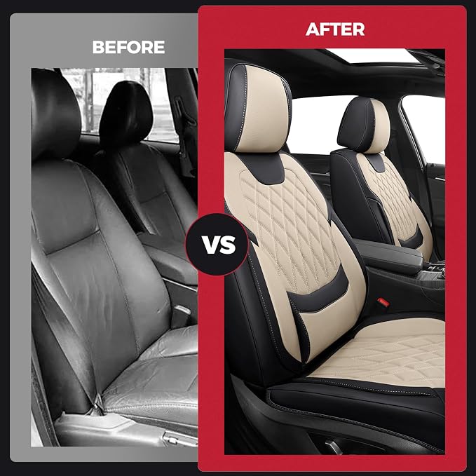 Universal Faux Leather Seat Covers — Full Set — Black / Beige
