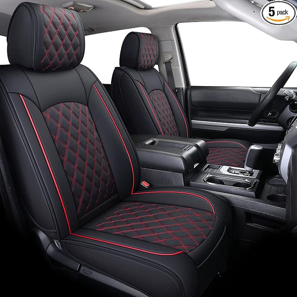Faux Leather Seat Covers for Toyota Tundra — Full Set — Black / Red