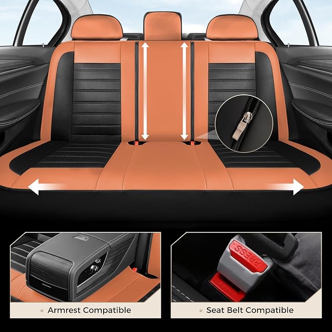 Fabric Car Seat Covers — Full Set — Orange / Black