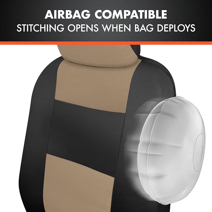 Faux Leather Car Seat Covers — Full Set — Beige