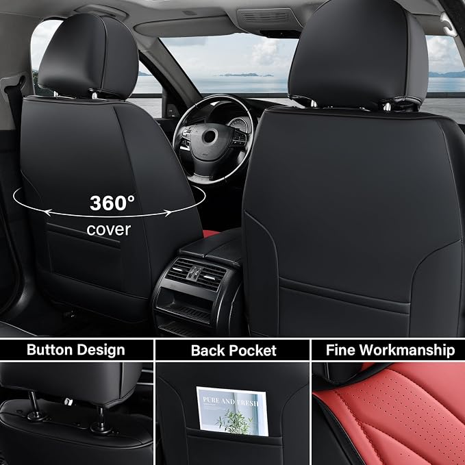 Universal Seat Covers — Full Set — Black / Red