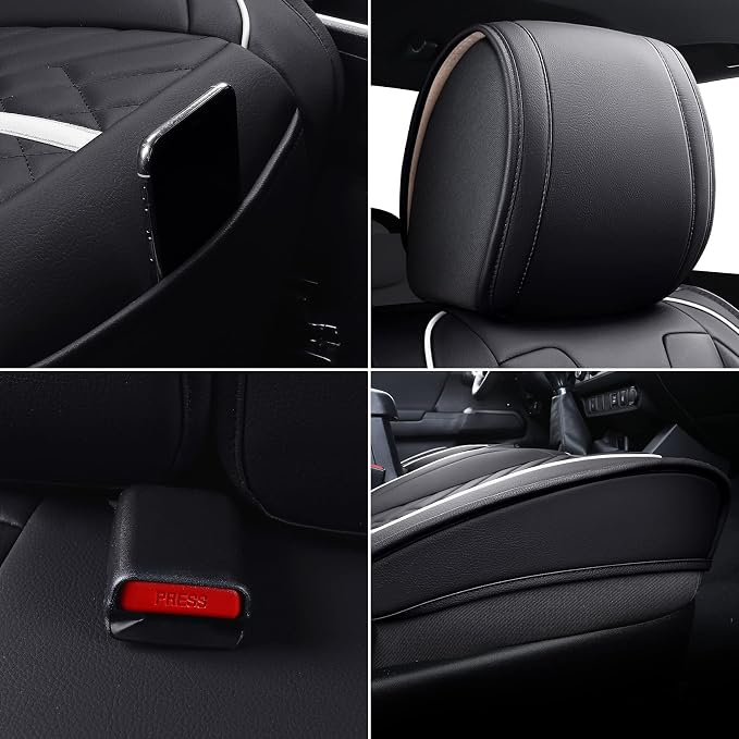 Faux Leather Seat Covers for Toyota Tacoma — Front Seat — Black / White