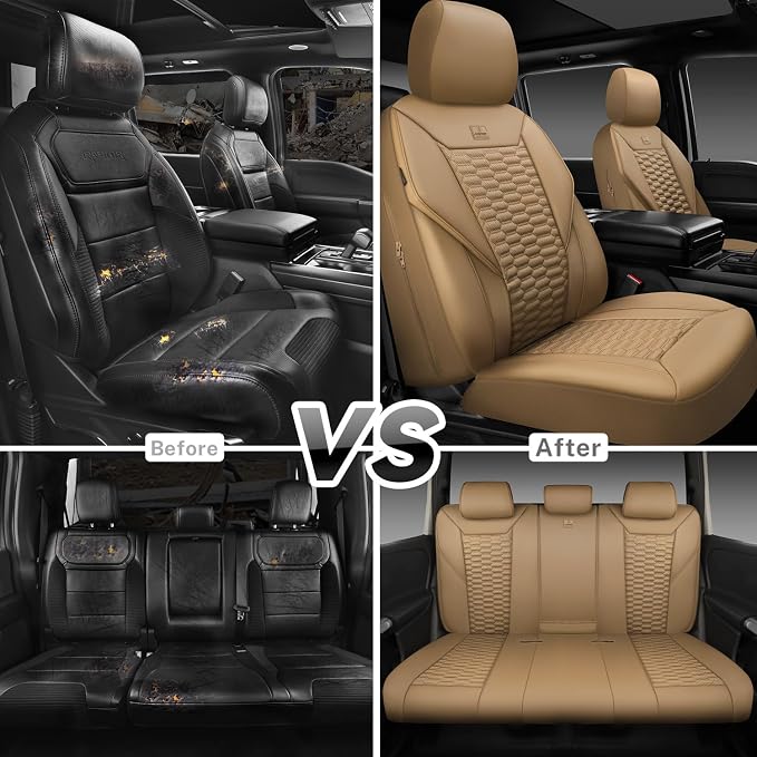 Universal Faux Leather Seat Covers — Full Set — Tan / Beige