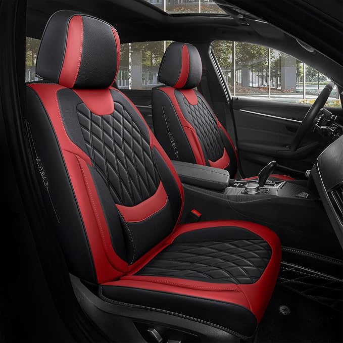 Faux Leather Car Seat Covers — Full Set — Black / Red