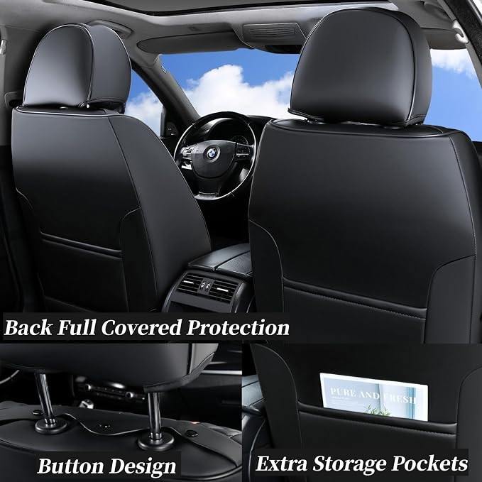 Universal Faux Leather Seat Covers — Full Set — Black