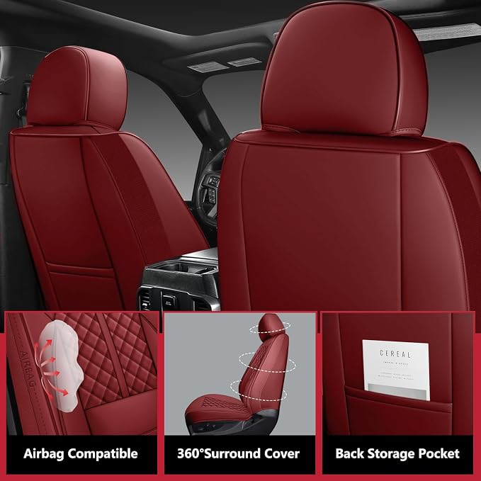 Faux Leather Car Seat Covers — Front Seat — Red