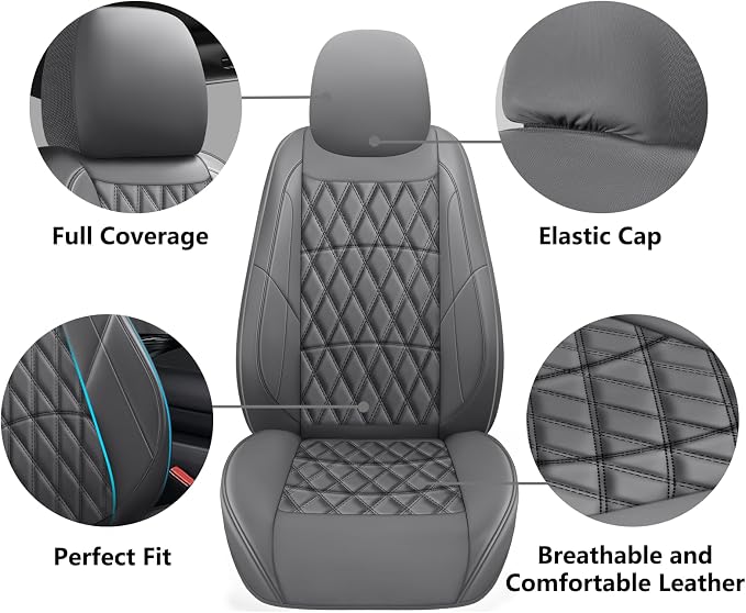 Universal Faux Leather Seat Covers — Full Set — Gray