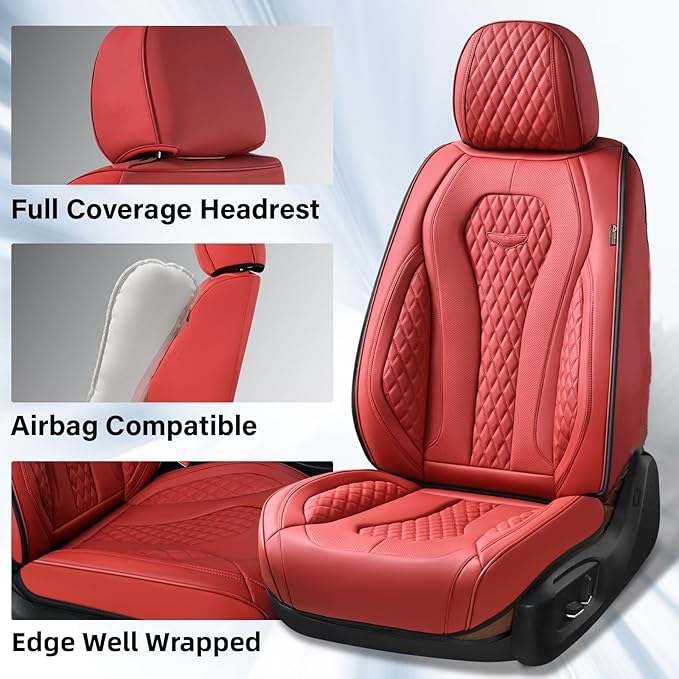 Universal Faux Leather Seat Covers — Front Seat — Red