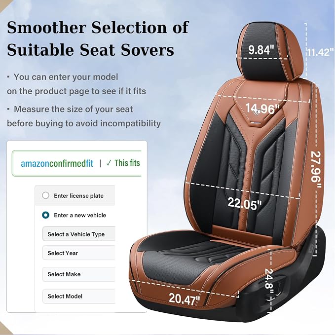 Universal Faux Leather Seat Covers — Full Set — Black / Brown