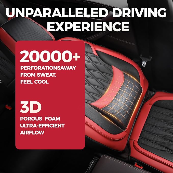 Universal Faux Leather Seat Covers — Full Set — Black / Red