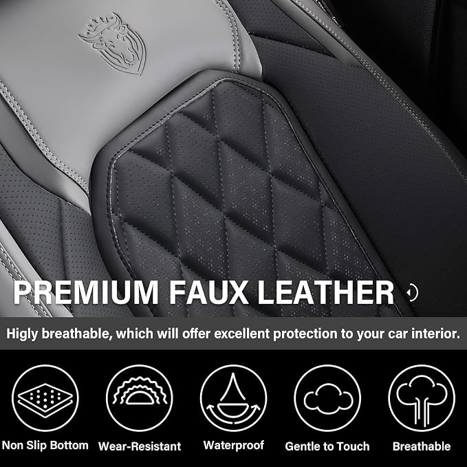 Universal Faux Leather Seat Covers — Front Seat — Gray / Black