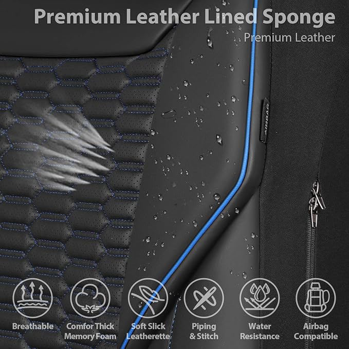 Universal Faux Leather Seat Covers — Front Seat — Blue / Black