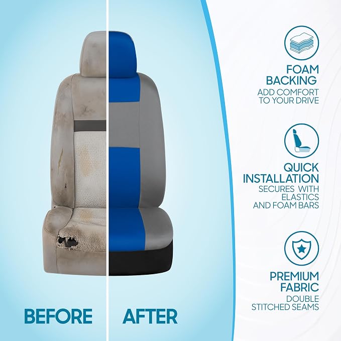 Car Seat Covers — Full Set — Blue / Gray