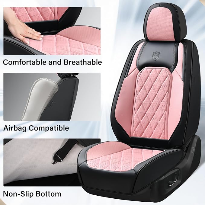 Universal Faux Leather Seat Covers — Front Seat — Black / Pink