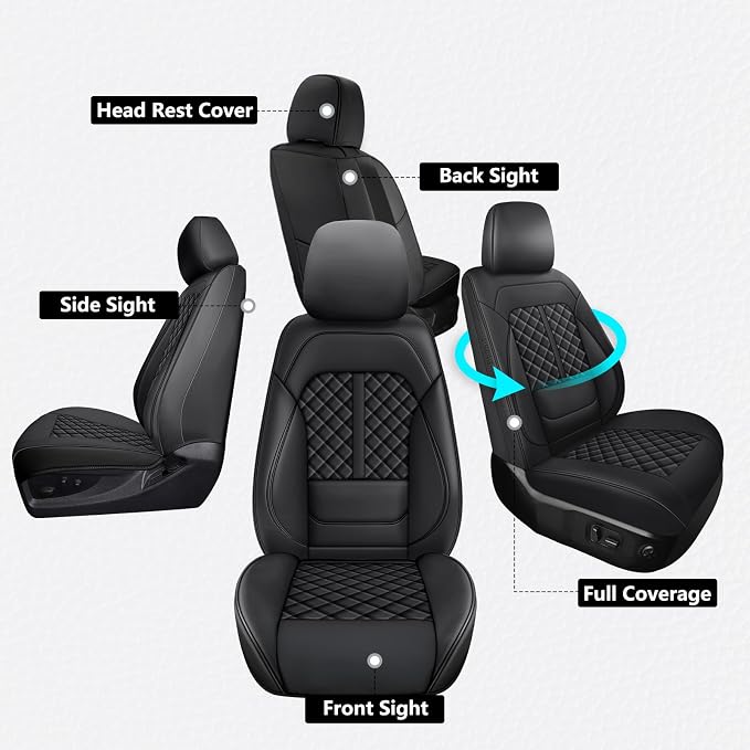 Faux Leather Car Seat Covers — Front Seat — Black