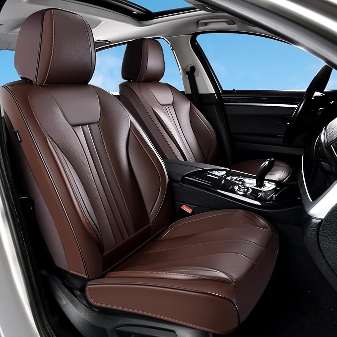 Universal Faux Leather Seat Covers — Front Seat — Coffee
