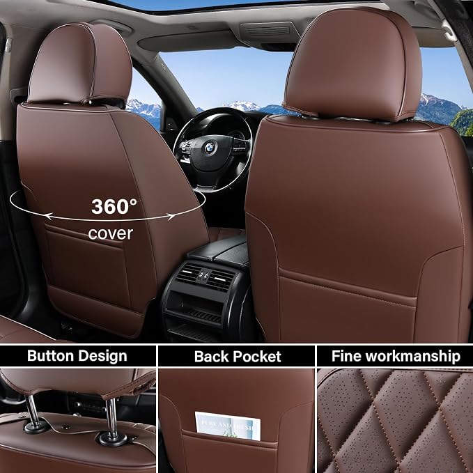 Universal Faux Leather Seat Covers — Full Set — Coffee