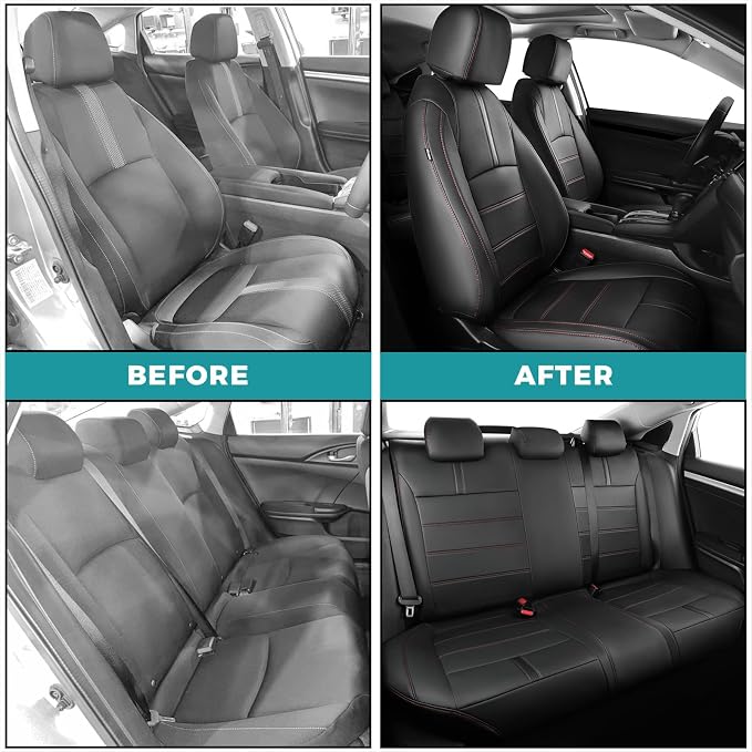 Faux Leather Seat Covers for Honda Civic — Full Set — Black / Red