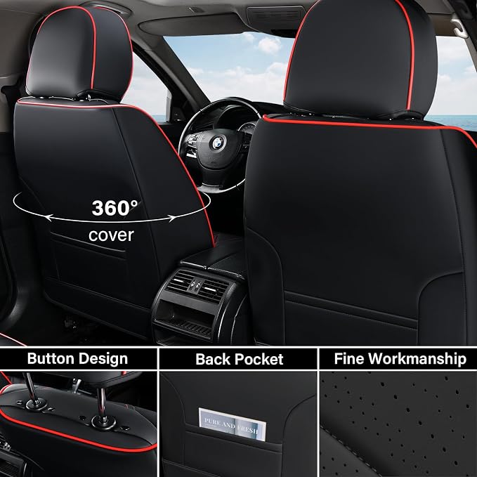Universal Seat Covers — Full Set — Black / Red