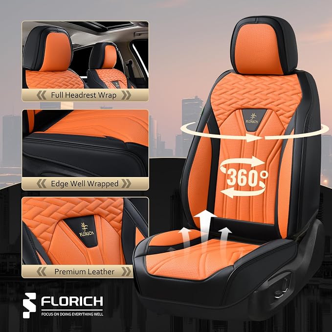 Universal Seat Covers — Front Seat — Black / Orange