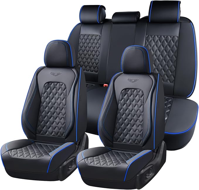 Universal Faux Leather Seat Covers — Full Set — Black / Blue