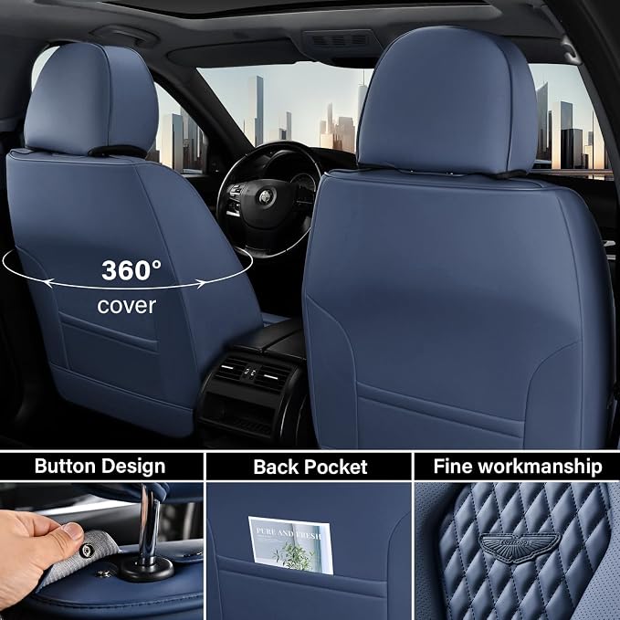 Universal Faux Leather Seat Covers — Front Seat — Blue