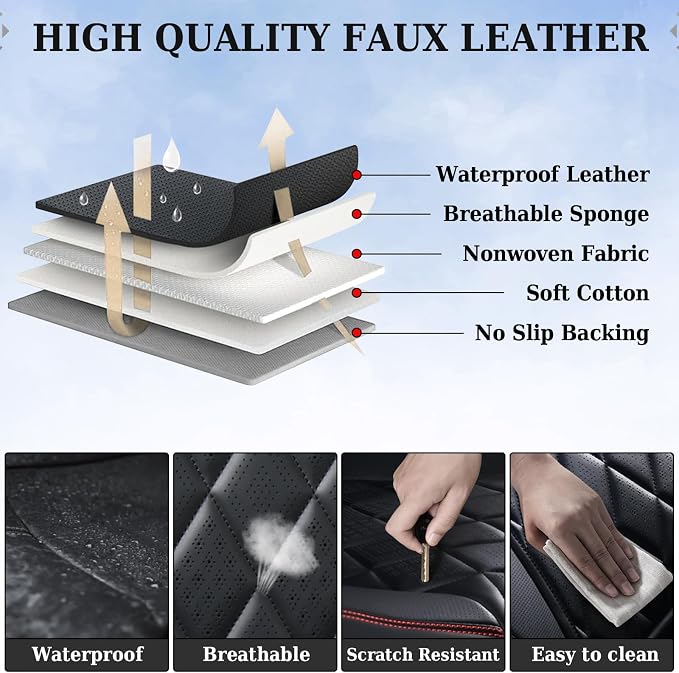 Universal Faux Leather Seat Covers — Full Set — Black / Red