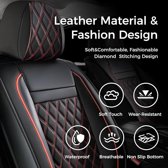 Universal Faux Leather Seat Covers — Full Set — Black / Red