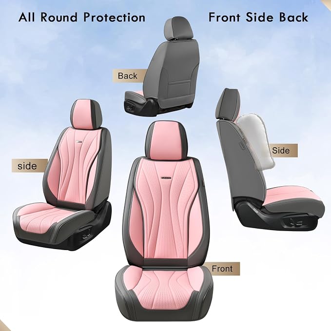 Universal Faux Leather Seat Covers — Full Set — Gray / Pink