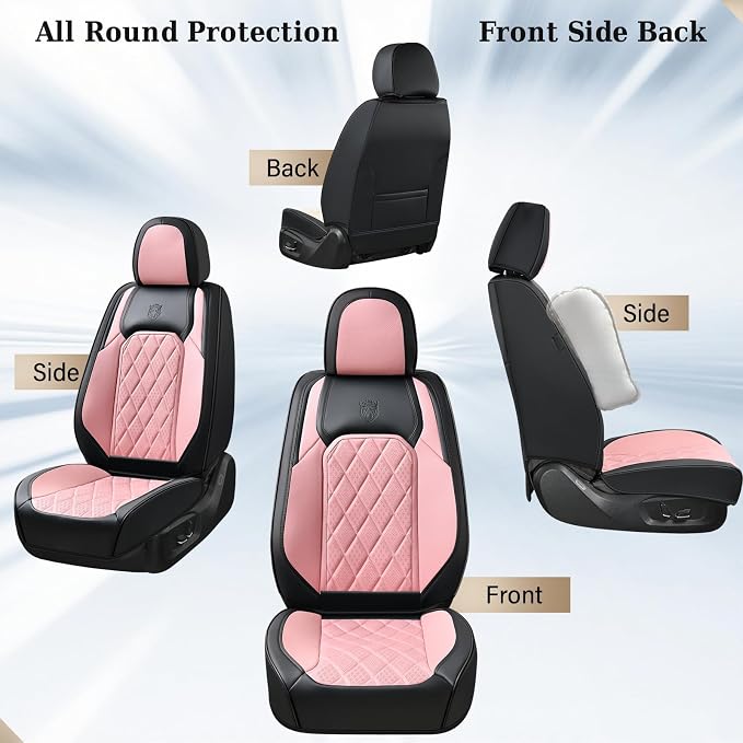 Universal Faux Leather Seat Covers — Front Seat — Black / Pink