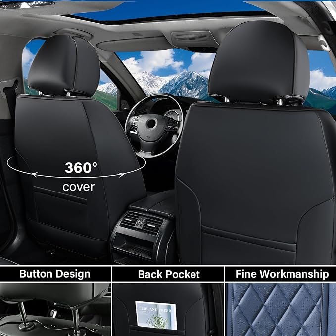 Universal Faux Leather Seat Covers — Front Seat — Black / Blue