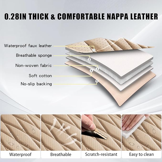 Universal Faux Leather Seat Covers — Full Set — Beige