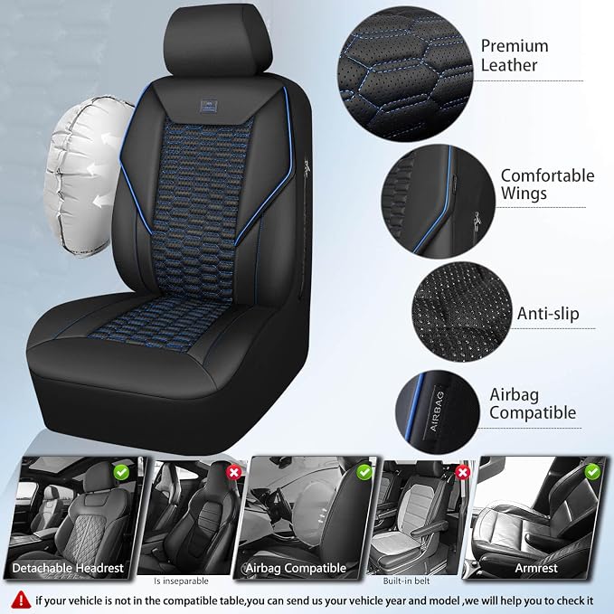 Universal Faux Leather Seat Covers — Front Seat — Blue / Black