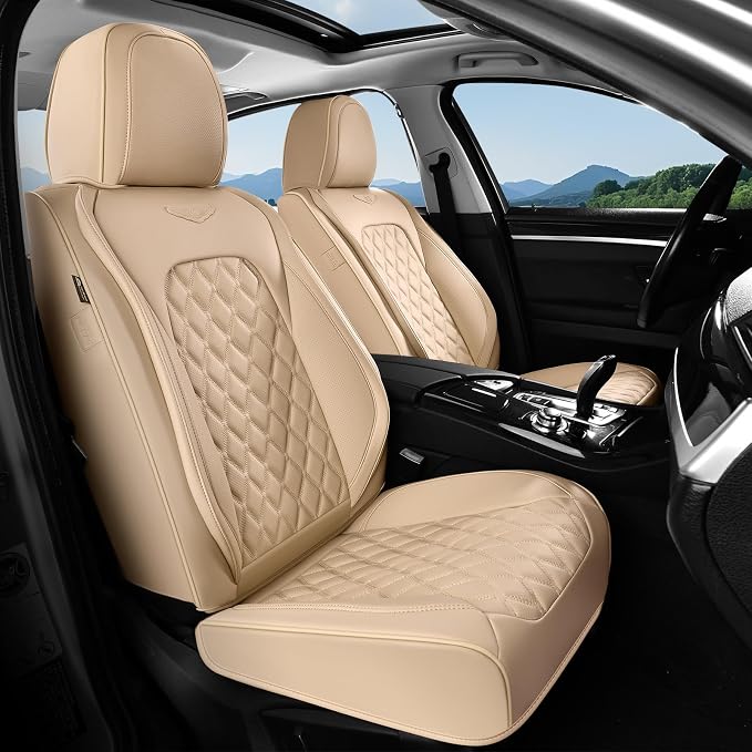 Universal Faux Leather Seat Covers — Front Seat — Beige
