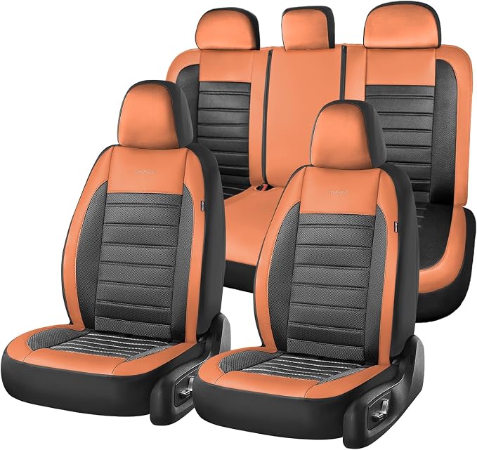 Fabric Car Seat Covers — Full Set — Orange / Black