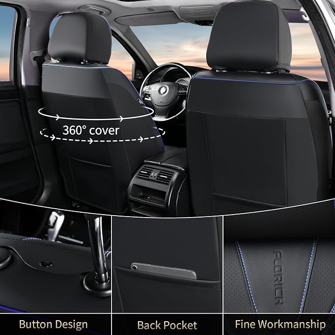 Universal Faux Leather Seat Covers — Full Set — Black / Blue