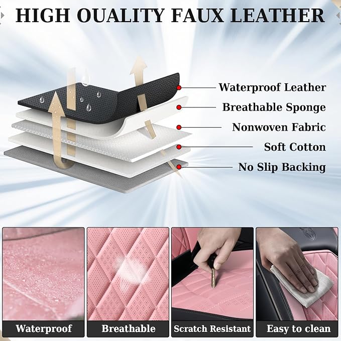 Universal Faux Leather Seat Covers — Full Set — Pink / Black