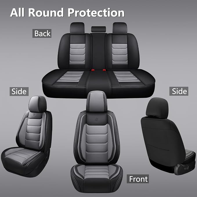Faux Leather Car Seat Covers — Full Set — Black / Gray