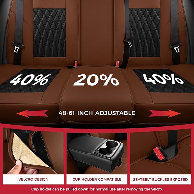 Universal Faux Leather Seat Covers — Full Set — Black / Brown