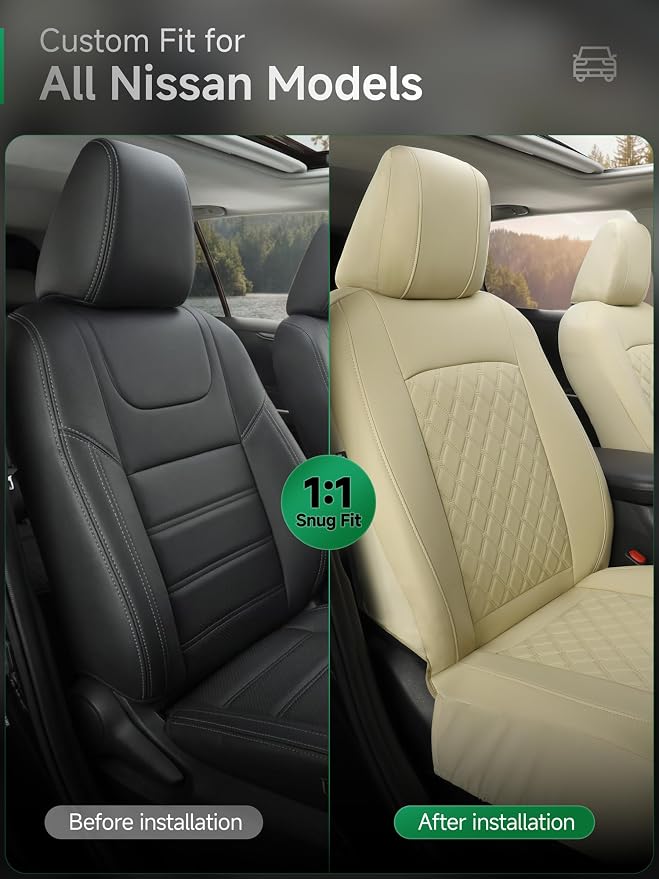Faux Leather Seat Covers for Multiple Vehicles — Front Seat — Beige