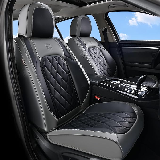 Universal Faux Leather Seat Covers — Front Seat — Gray / Black