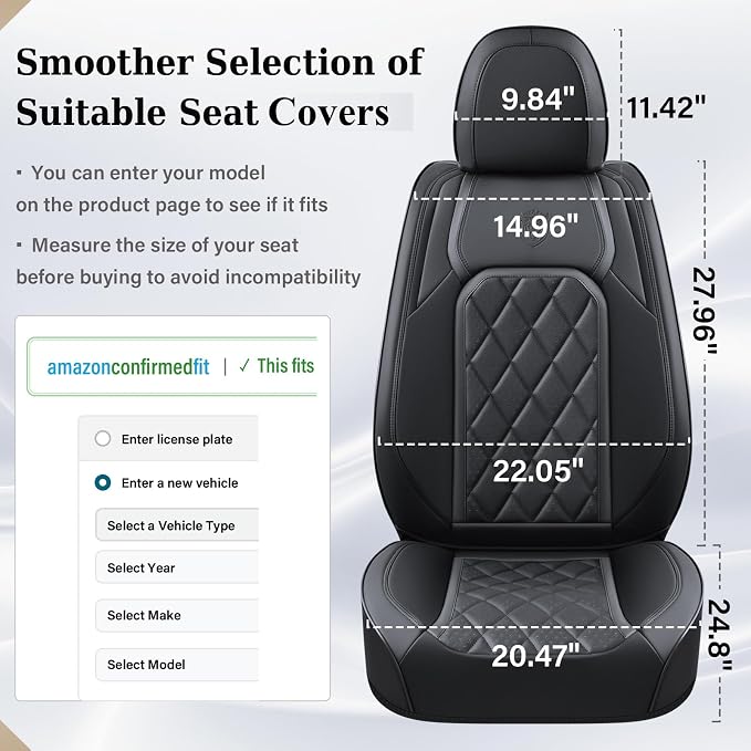 Universal Faux Leather Seat Covers — Front Seat — Black