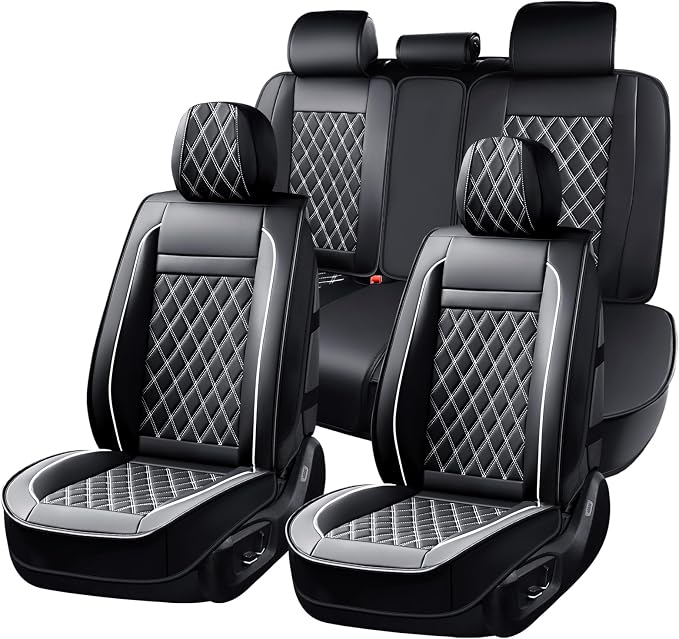 Universal Faux Leather Seat Covers — Full Set — Black / White